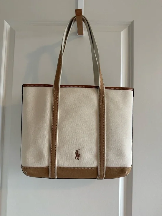 Ralph Lauren Polo Small Bear Canvas Tote ECRU TAN New with Tag And Dust Bag - Picture 3 of 4